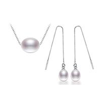 JZWCHQ ACCESSOIRES 925 SERVICE SIGNE SERVICE Colliers de perles d'eau fraîche 7-8 mm Perles naturelles de riz pour N 45 cm