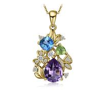 JZWCHQ Amethyst bleu topaze péridot chromé diopside fleur pendentif collier 925 sterling argent femme pas de chaîne