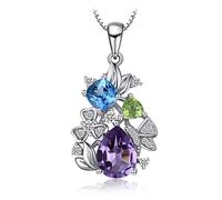 JZWCHQ Amethyst bleu topaze péridot chromé diopside fleur pendentif collier 925 sterling argent femme pas de chaîne