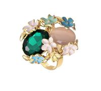 JZWCHQ Anneau de déclaration de fleur de marguerite rond ovale pour femmes plaqué or plaqué vintage rose pierre en émail coloré mariage réglable enveloppe ouverte anneaux de doigt confort