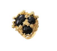 JZWCHQ Anneau de déclaration de pierre rond ovale vintage pour femmes plaquées d'or élégant élégant en pierre de naissance colorée fleur perlée réglable enveloppe ouverte anneaux de doigt confort