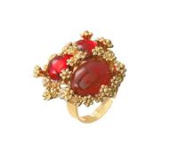 JZWCHQ Anneau de déclaration de pierre rond ovale vintage pour femmes plaquées d'or élégant élégant en pierre de naissance colorée fleur perlée réglable enveloppe ouverte anneaux de doigt confort