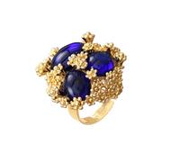 JZWCHQ Anneau de déclaration de pierre rond ovale vintage pour femmes plaquées d'or élégant élégant en pierre de naissance colorée fleur perlée réglable enveloppe ouverte anneaux de doigt confort