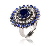 JZWCHQ Anneau de déclaration de tournesol bleu vintage pour femmes antique Round Crystal Evil Protection oculaire réglable A réglable enveloppe ouverte de mariage Cocktail de mariage