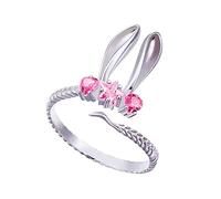 JZWCHQ Anneau d'empilage de déclaration de lapin rose pour femmes argent plaqué amour coeur étoile cristal zirconi animal lapin oreille de compagnie promestable promest ouverte bouge de doigt confort