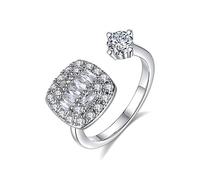 JZWCHQ Anneaux ouverts pour les femmes, anneau ajusté Silver Square Zircon Ring Roantic Jewelry Gift For Girl Femmes Couple Engagement Mariage Éternité Anneau de Noël Cadeau