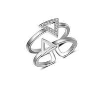 JZWCHQ Anneaux ouverts pour les femmes, anneau ajusté simplicité argent multicouche géométrique triangle zircon rijou romantique cadeau pour fille femme couple engagement mariage éternité anneau de