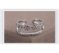 JZWCHQ Anneaux Ouverts pour Les Femmes, Anneau réglable Argent Double Couche Rose Fleur Zircon Anneau Romantique Bijoux pour Fille Femme Couple Engagement Mariage éternité Anneau de Noël Cadeau
