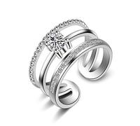 JZWCHQ Anneaux ouverts pour les femmes, anneau réglable argent multicouche zircon ring bijoux bijourie pour fille femme couple engagement mariage éternité anneau de Noël cadeau