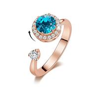 JZWCHQ Anneaux ouverts pour les femmes, anneau réglable rose or rotatif rond bleu cristal ring bijou romantique cadeau pour fille femme couple engagement mariage éternité anneau de Noël cadeau