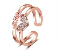 JZWCHQ Anneaux ouverts pour les femmes, anneau réglable rose rose double couche coeur zircon cristal ring bijoux de bijoux pour fille femme couple engagement mariage éternité anneau de Noël cadeau