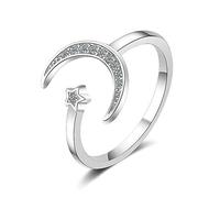 JZWCHQ Anneaux ouverts pour les femmes, la simplicité de l'anneau réglable étoiles et Moon Zircon Ring Gift Romantic Bielry For Girl Femmes Couple Engagement Mariage Éternité Anneau de Noël