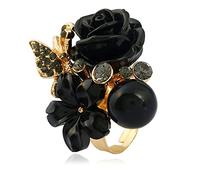 JZWCHQ Bague de mariage de fleurs de rose pour les femmes Engagement Round Rhinstone Crystal Aryclic Daisy Plumeria Réglable enveloppe ouverte Anneaux de doigt Comfort Fit Cocktail Party