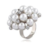 JZWCHQ Big Pearl Stale Wedding Aneau pour les femmes filles vintage cristal fausse perles de balle fleur ajusté enveloppe ouverte enveloppe d'anniversaire cocktail de cocktail de fête confort