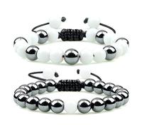 JZWCHQ Bijoux 2pcs Hématite Tiger Eye Beads Bracelets Handmade Adjustable Men Protection Santé S Couple Distance Bangles Bijoux