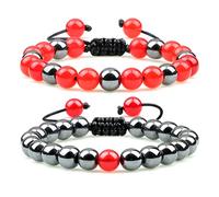 JZWCHQ Bijoux 2pcs Hématite Tiger Eye Beads Bracelets Handmade Adjustable Men Protection Santé S Couple Distance Bangles Bijoux