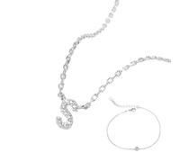 JZWCHQ bijoux parure de bijoux 925 femme - collier et bracelet réglables sertis de zircone, pendentif avec lettre majuscule s anniversaire de mariage s pour bijoux femmes et filles