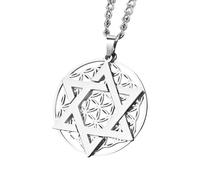 JZWCHQ Bijoux Unisexe Stainles Stell Flower of Life Judaïsme Collier Hexagram Collier en acier inoxydable Pendant Sacred Geométrie Amulet Jewish Bijoux Fashion ACCESSOIRES TRENDIES ACCESSIONS