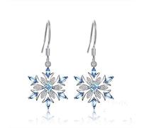 JZWCHQ Boucles d'oreilles de Chute de Flocon de Neige en Argent Sterling kskan 925, Boucles d'oreilles en Topaze Bleu étincelantes, Boucles d'oreilles à Crochet hypoallergénique, Bijoux