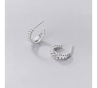 JZWCHQ Boucles d'oreilles Doubles en Perles légères Simples pour Dames en Argent S925, Boucles d'oreilles élégantes en Forme de C, Boucles d'oreilles en Argent S925 (nom de la Couleur: