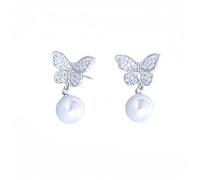JZWCHQ Boucles d'oreilles en argent pour femmes 925 sterling en argent scintillant zircone papillon boucles d'oreilles dangereuses, boucles d'oreilles en forme de goutte de perles, élégantes boucles