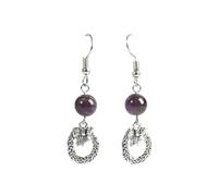 JZWCHQ Boucles d'oreilles en pierre naturelle pour femmes - Créatif 6 mm Amethyst Round Berle Pendre de couronne creux, Fashion Fashion Fonction à la main Natural Raw Gemstone Women Party Gift UI
