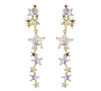 JZWCHQ Boucles d'oreilles en vergot de Crystal Long Star pour femmes 925 Poste de poteau argent sterling 14k plaque d'or