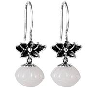 JZWCHQ Boucles d'oreilles pour femmes, boucle d'oreille S925 en argent Sterling rétro femelle Lotus blanc calcédoine boucles d'oreilles blanc