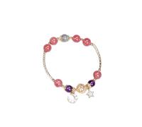 JZWCHQ Bracelet Charm Lune étoile jaune violet cristal Strawberry Crystal White Moonstone Gold Color Charm Bracelets For Women Fashion Jewelry (Taille: Gray)
