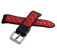 JZWCHQ Bracelet de montre Locman en caoutchouc rouge et noir 24 mm avec boucle argentée