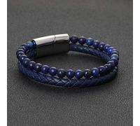 JZWCHQ Bracelet Steel Punk Men and Women Fashion Fashion Fashion Woven Double String Stone Beads Trend présent Créatif Unique Retro Pop Black Blue Perles, 20,5 cm