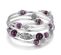 JZWCHQ Bulinlin Bouded Silver Bangle Wrap Bracelet pour elle, bracelets bohèques en couches en pierre naturelle, cadeaux de bijoux pour femmes femmes