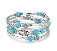 JZWCHQ Bulinlin Bouded Silver Bangle Wrap Bracelet pour elle, bracelets bohèques en couches en pierre naturelle, cadeaux de bijoux pour femmes femmes