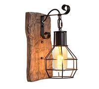 JZWCHQ Cage en métal Industriel Lumière Murne Vintage Applique Murale en Bois E27 Met Met Loft Lampe Murale intérieure Noire Salon Rustique Table à Manger Table de Chambre à Coucher