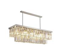 JZWCHQ Chandelier en Cristal en Argent Moderne pour Salle à Manger Rectangle de Cuisine îlot de Cuisine Suspension Lampes cristallines de Luxe Lumière LED (L80 W25 H62CM)