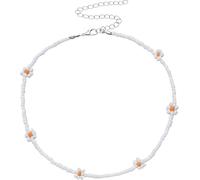 JZWCHQ Collier accessoires en argent sterling perle colorée pour les femmes, coullier de poule Boho Daisy Vintage Collier court, perles arc-en-ciel bijoux