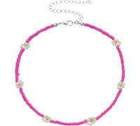 JZWCHQ Collier accessoires en argent sterling perle colorée pour les femmes, coullier de poule Boho Daisy Vintage Collier court, perles arc-en-ciel bijoux