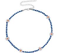JZWCHQ Collier accessoires en argent sterling perle colorée pour les femmes, coullier de poule Boho Daisy Vintage Collier court, perles arc-en-ciel bijoux