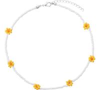 JZWCHQ Collier accessoires en argent sterling perle colorée pour les femmes, coullier de poule Boho Daisy Vintage Collier court, perles arc-en-ciel bijoux