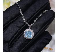 JZWCHQ Collier aigue-marine Super brillant bijoux de pendentif en zircon bleu carré brillant