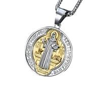JZWCHQ Collier Benedict pour les femmes et les hommes, 925 STERLING Silver Religious San Benito Medal Pendant, Médailles Benedict, Medalla de San Benito, San Benito Medalla, Saint-Benoît