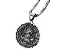 JZWCHQ Collier Benedict pour les femmes et les hommes, 925 STERLING Silver Religious San Benito Medal Pendant, Médailles Benedict, Medalla de San Benito, San Benito Medalla, Saint-Benoît