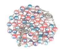 JZWCHQ Collier chapelet religieux accessoire pour femmes, pendentif croix chrétienne marie jésus, chaînes de perles longues de 8MM, perles