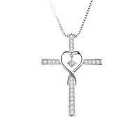 JZWCHQ Collier de Croix de cœur Infinity 925 Argent Sterling pour Femmes et Filles, Collier CZ Brillant avec Croix Religieuse - Collier de Foi avec cœur et Croix, chrétien catholique