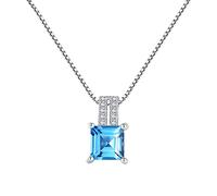 JZWCHQ Collier de pendentif carré de topaze bleu naturel 925 Collier de tour de cou bijoux