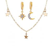 JZWCHQ Collier de soleil de lune en cristal Sigle d'oreilles en or les boucles d'oreilles en or pour femmes cadeaux bijoux