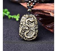 JZWCHQ Collier Dragon Protection Feng Shui Lucky Wealth Golden Obsidian Black Obsidian Crystal Collier Talisman Prosperity Money Luck, Perles Corde (Couleur: Rope de perles)