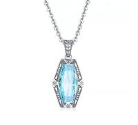 JZWCHQ Collier pendentif en cristal bleu pour femmes Sterling Sliver Aquamarine Bridal Wedding Jewelry Gift, pas de chaîne