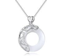 JZWCHQ Collier Sterling Silver Chain, Signes du zodiaque pour Womeelegant Dames Natural Jade Circle Chine