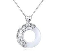 JZWCHQ Collier Sterling Silver Chain, Signes du zodiaque pour Womeelegant Dames Natural Jade Circle Chine